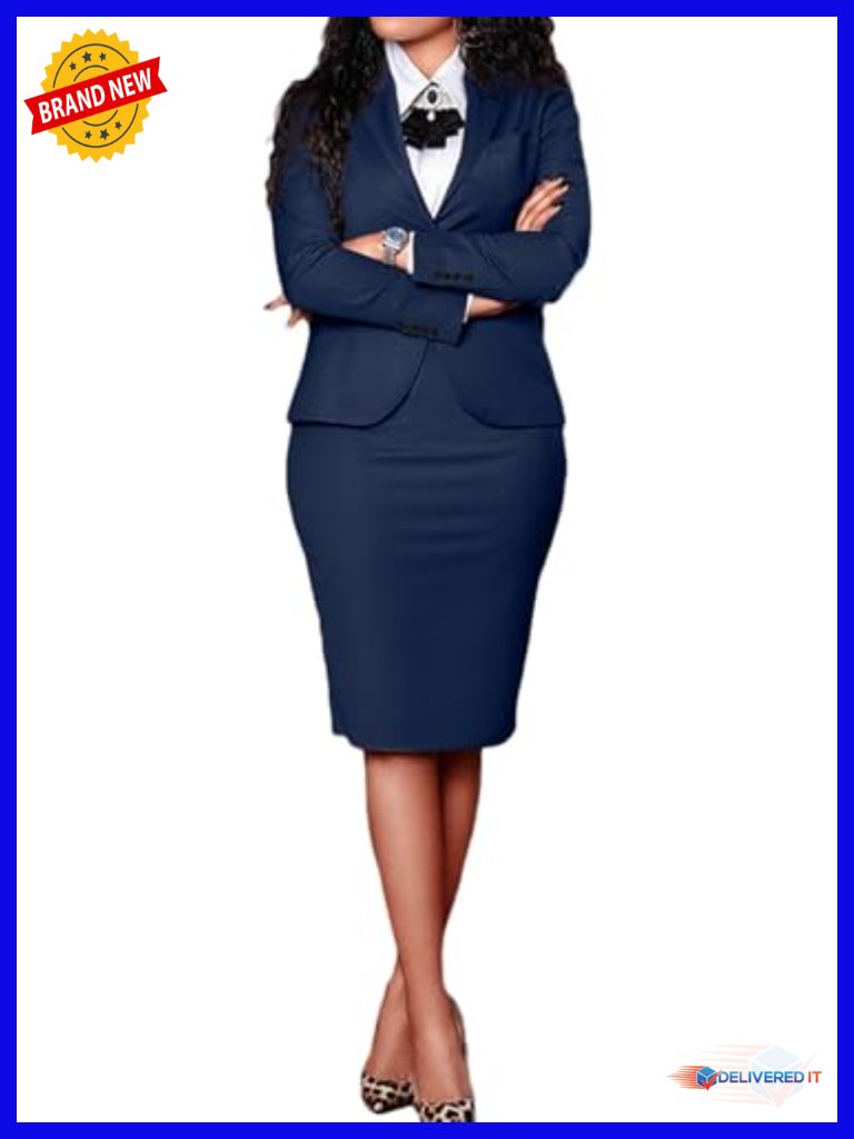 2 Pc Skirt Suit Set Blazer & Pencil Skirt Business Office Plus Size